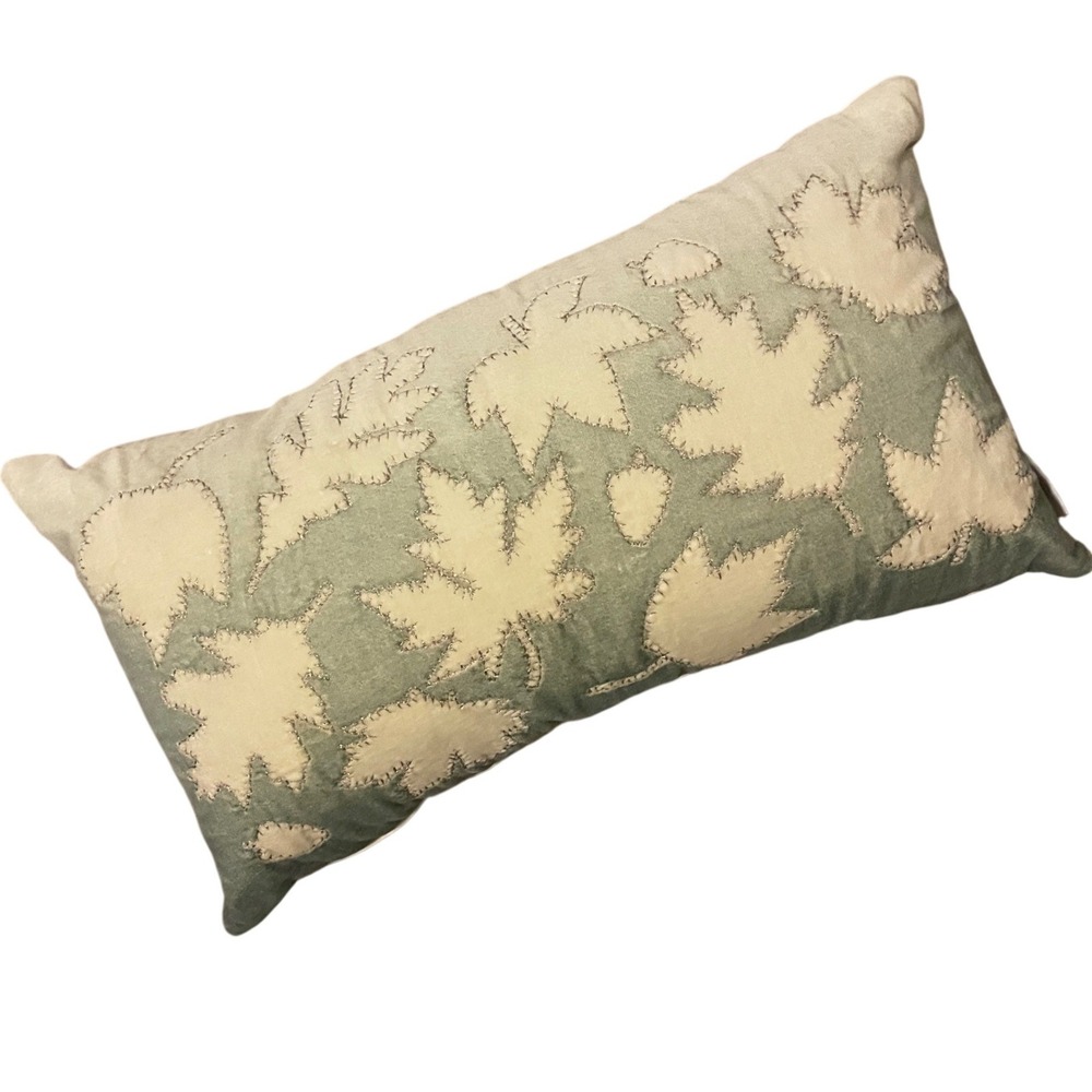 Lillian August Home Green Leaf Fall Thanksgiving Throw Accent Pillow 23"x13" EUC